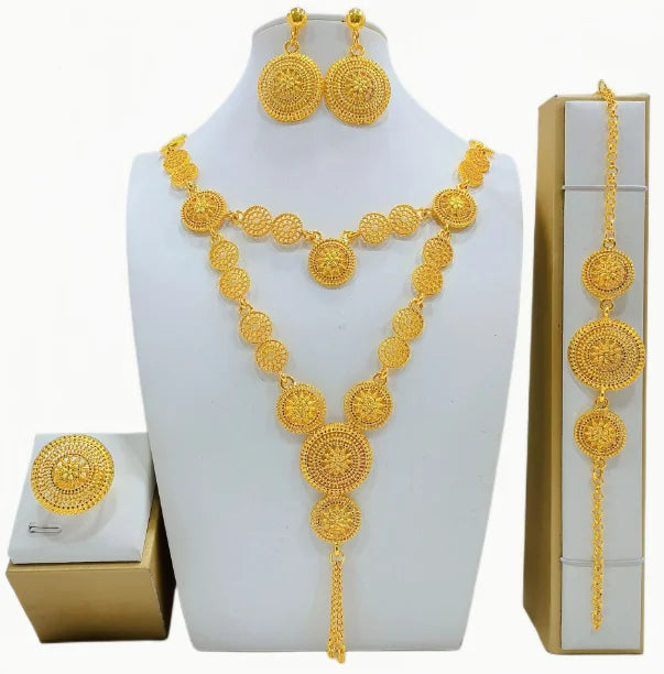 Indian Bridal Jewelry Sets For Women Wedding Ethiopian 24K Gold Plated Necklace And Earing Jewellery