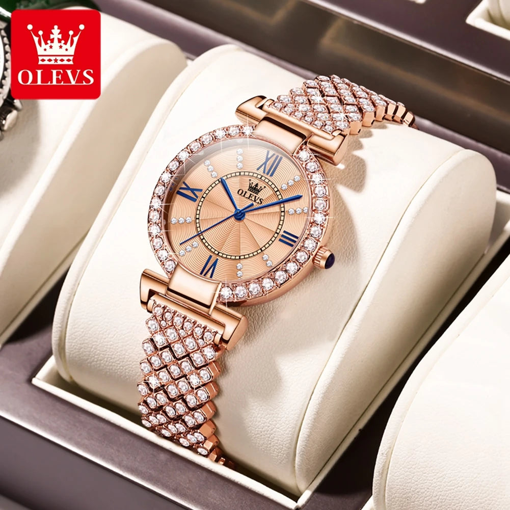 Women's Watches Diamonds Dial Luxury Wristwatch for Ladies Waterproof Stainless Steel