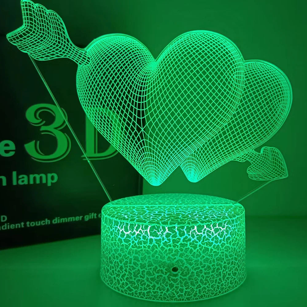 USB Powered LED 3D lamp illusion night light I love you gadget heart 16 Colours changing desk lamps