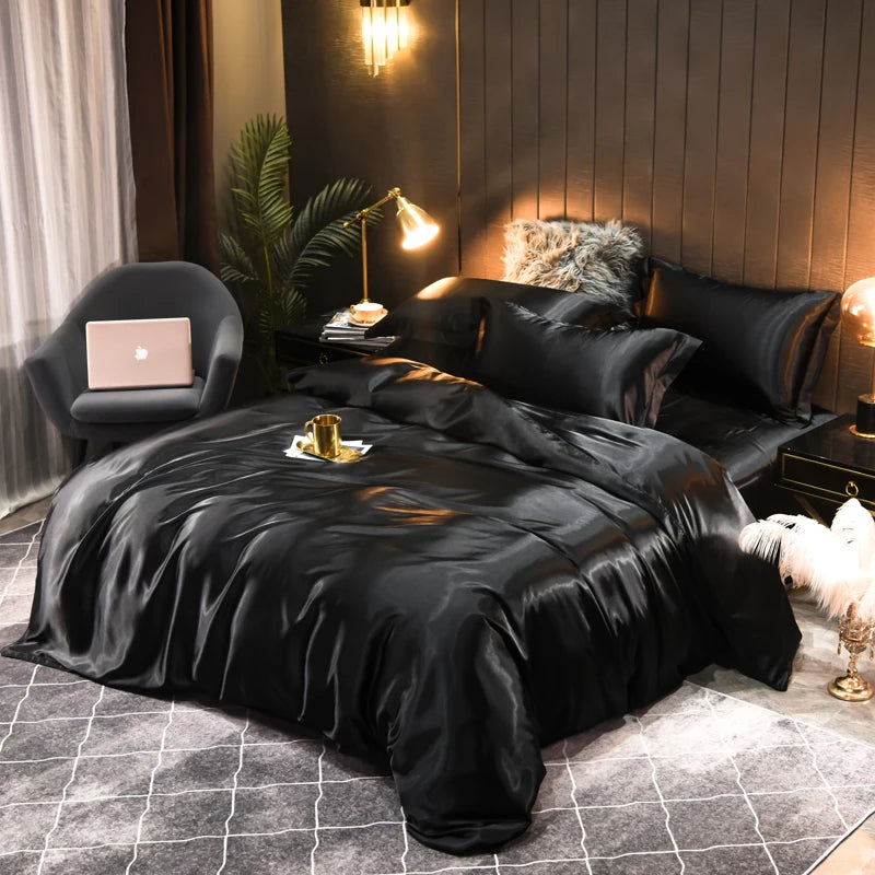High-Quality Satin Bedding Set Solid Color Silky Smoothness Quilt Cover   Single Double Twin King   Duvet Cover Set