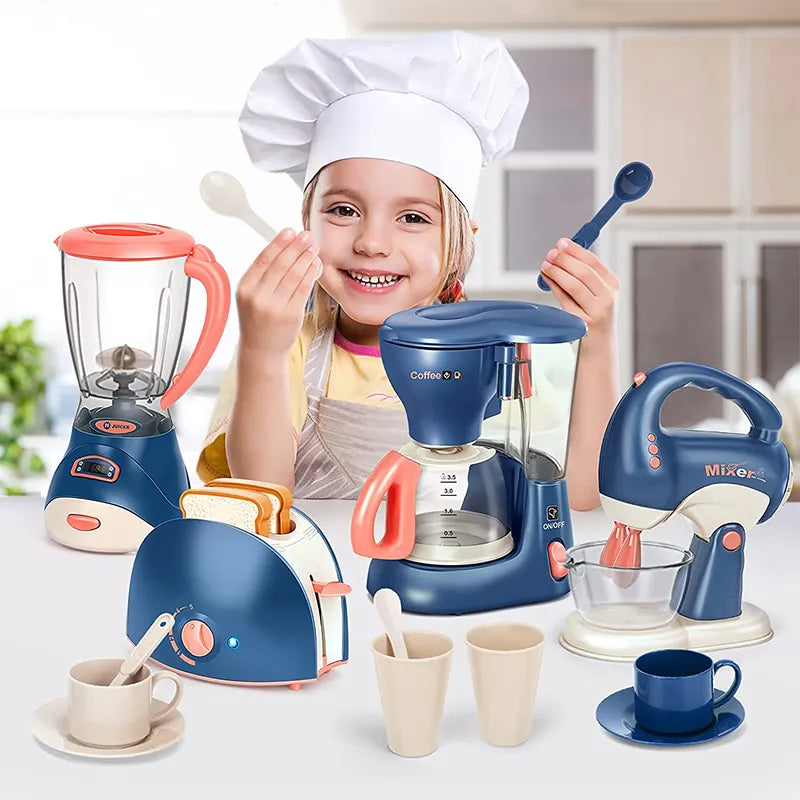 Mini Household Appliances Kitchen Toys, Pretend Play Set with Coffee Maker Blender Mixer and Toaster for Kids Boys Girls Gifts - Hiron Store