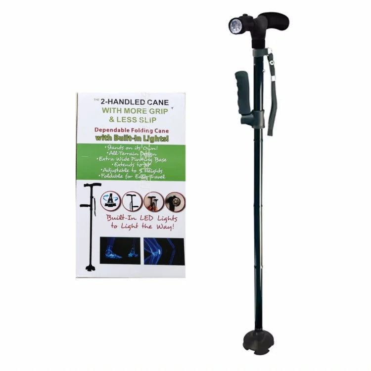 Folding Walking Stick With LED Light Adjustable Lightweight Anti-Slip Walking Cane Old Men Crutch