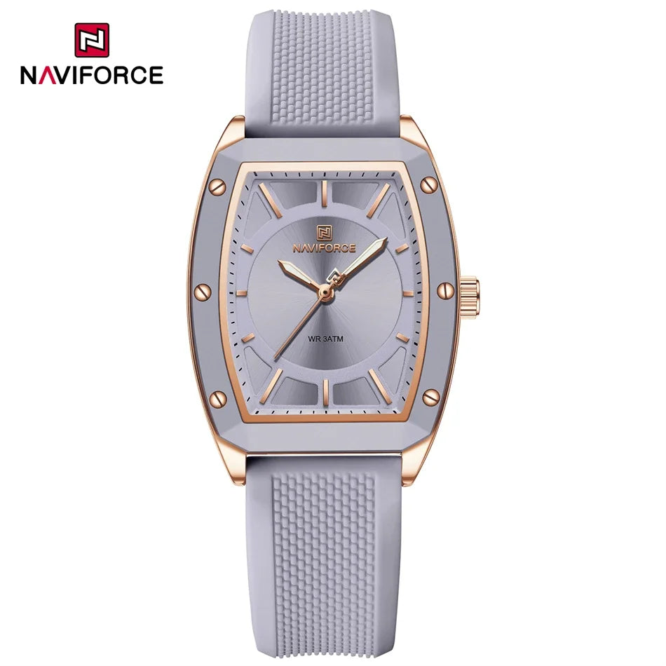 NAVIFORCE Women Quartz Watches Silicone Strap Sports Watch Big Dial Simple Tonneau Waterproof