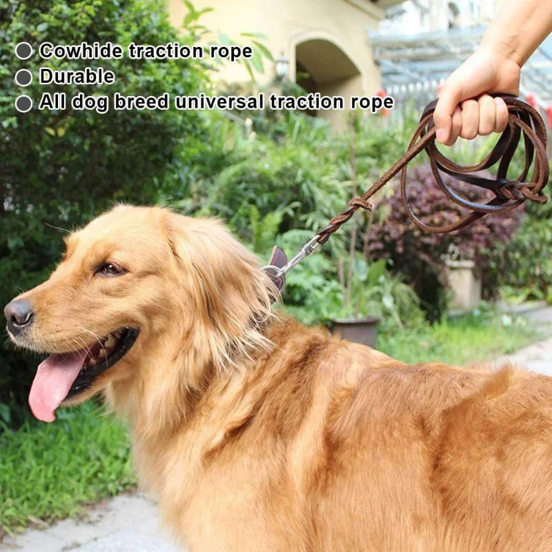 Genuine Leather Dog Leash Dogs Long Leashes Braided Pet Walking Training Leads Brown Black Colours for Medium Large Pet