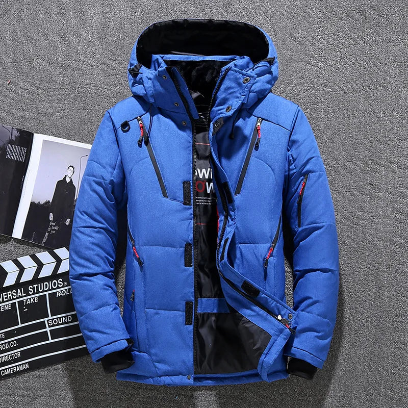 Winter Mens White Duck Down Jacket Warm Hooded Thick Slim Fit Puffer Jacket Coat  Casual High Quality