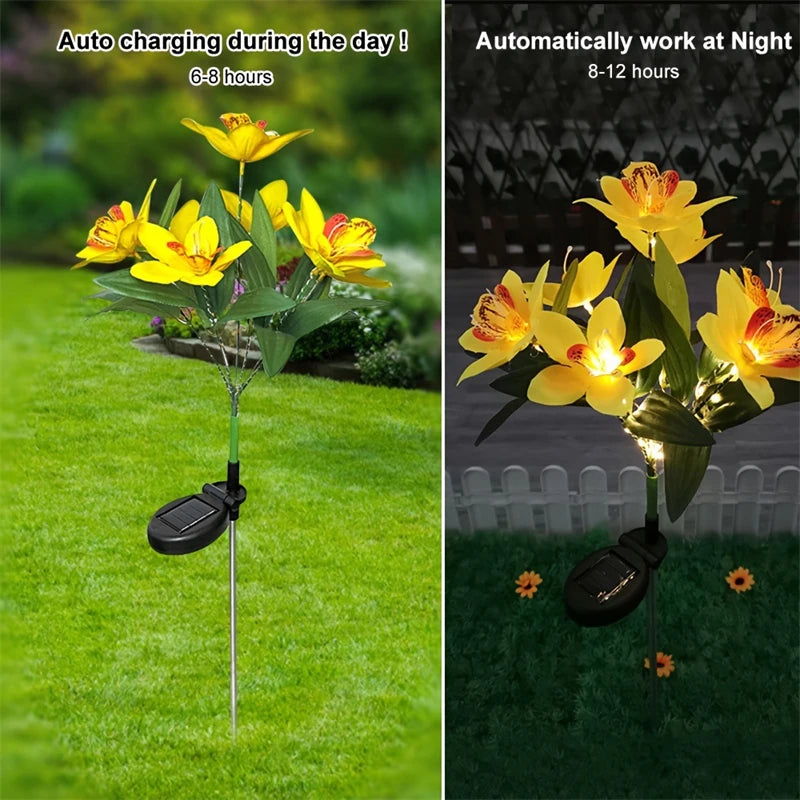 1pc Artificial Flower Lawn Lights 7-head Solar Orchid Lights Yard Garden Decoration LED Solar Ground Lights