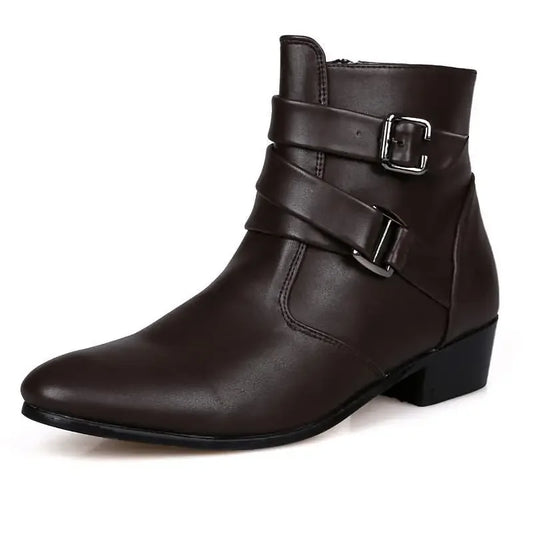 Brand Men's Boots Designer British Style Men Chelsea Boots High-top Buckle Strap Formal Shoes