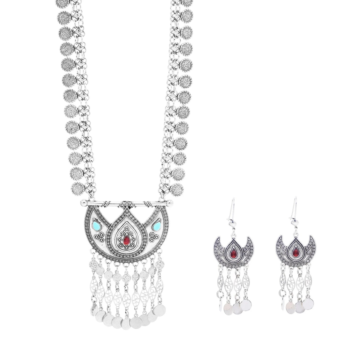 Afghan Pakistan Traditional Coins Moon Necklace Earrings Vintage Gypsy Turkey Ethnic Tribal Bride Wedding Female Jewelry Sets - Hiron Store