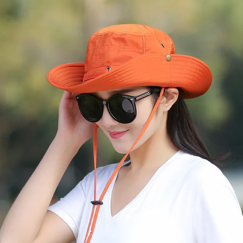 Unisex Summer Sunscreen Wide Brim Bucket Hats Waterproof Panama Caps