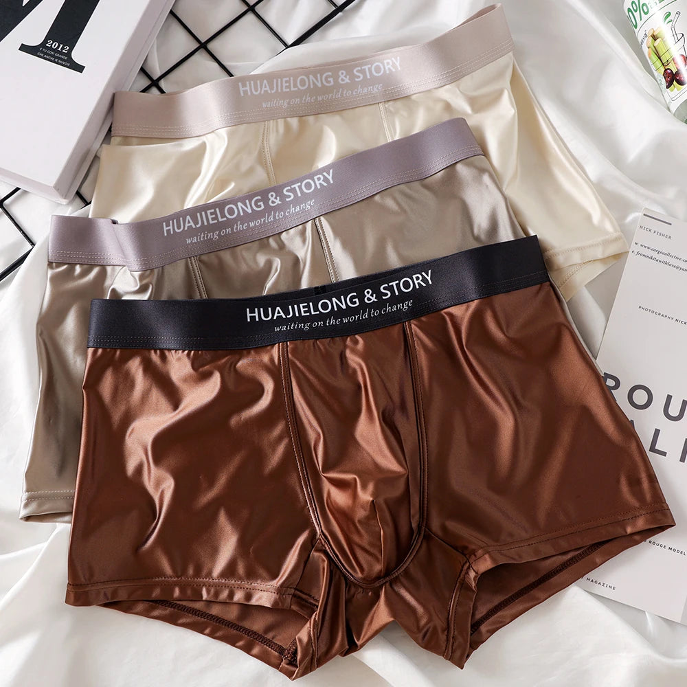 3PCS/Pack Luxury Ice Silk  Boxers  Smooth Cool Solid Men's Underpants Breathable Mesh  Underwear
