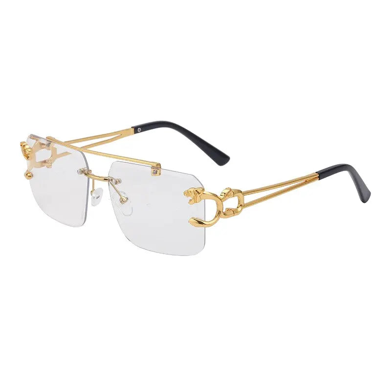 Fashion Metal Leopard Rimless Sunglasses Double Bridges Gradient Ocean Film Shades UV400 - Hiron Store