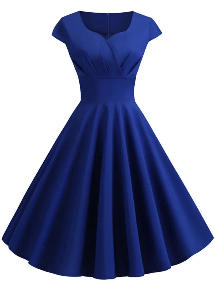 Pink Summer Dress Women V Neck Vintage Robe Elegant Retro pin up Party Office Midi Dresses - Hiron Store