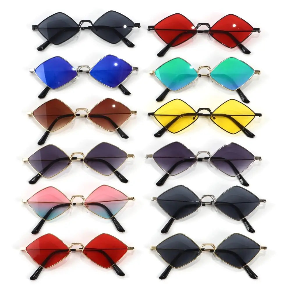 Retro Diamond Shape Sunglasses for Men & Women, Trendy Metal Quadrilateral Frame Shades UV Protection Film Sun Glasses