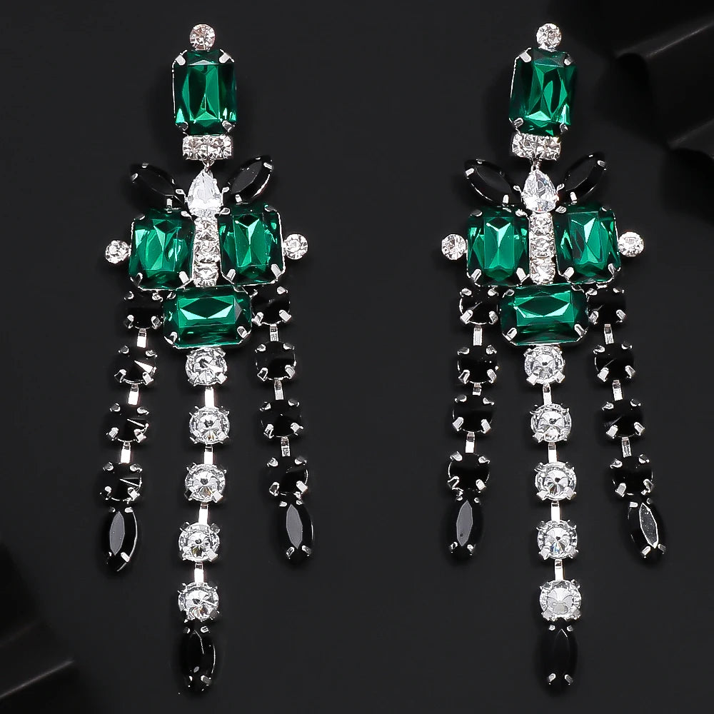 Necklace Set Pendant Bridal Accessories Luxury Design Green Rhinestone Jewellery Sets