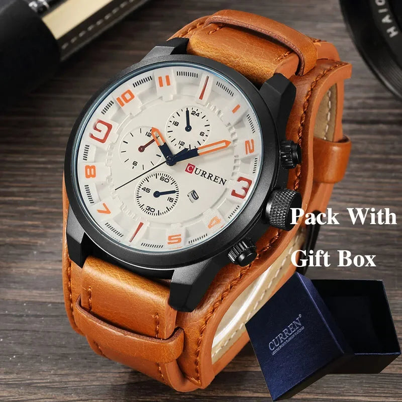 Mens Watches Date Sport Military Clock Leather Strap Quartz Business Men Watch