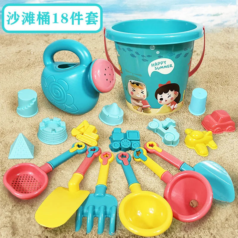 23PCS Summer Beach Set Toys For Kids Digging Sand Plastic Bucket Watering Bottle Shovels Children Beach Water Game Toys Tools