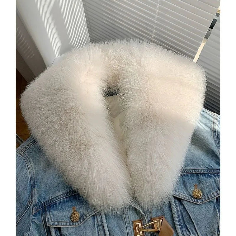 Cowboys Women Overcoat Loose Short Imitation Fox Fur Coat Winter Thick Warm Jeans Cotton-Padded Jacket