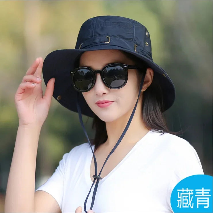 Unisex Summer Sunscreen Wide Brim Bucket Hats Waterproof Panama Caps