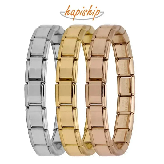 Hapiship New Women's Jewelry 9mm Width Itanlian Elastic Charm  Bracelet Fashion Stainless Steel Bangle