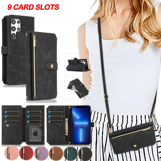 Crossbody Phone Case for Samsung Galaxy S23 S24 FE S25 Ultra S22 Plus A16 A06 A15 A25 A35 A55 A05S A05 Wallet Card Holder Cover