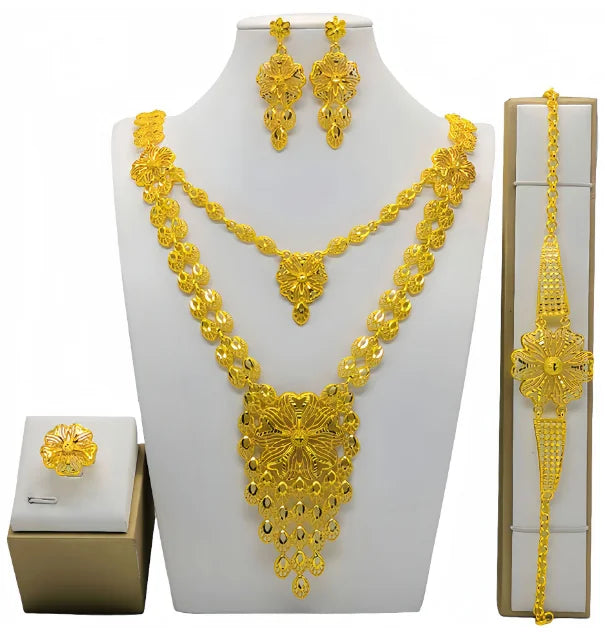 Indian Bridal Jewelry Sets For Women Wedding Ethiopian 24K Gold Plated Necklace And Earing Jewellery