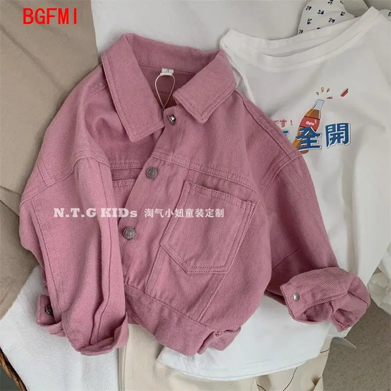 Boys Girls Denim Cotton Jackets Pink Laple Tops Fashion Sweet Cute Coat Jacket Baby Clothe