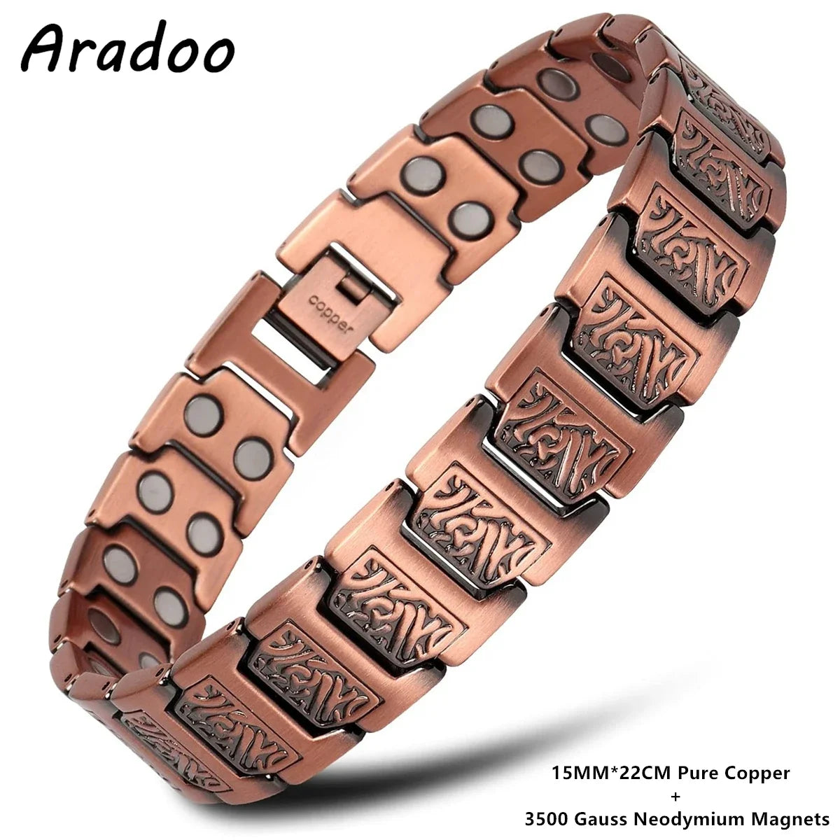 Pure Copper Bracelet for Men Magnetic Vintage Bracelets Wristband Adjustable Jewellery Gift with Sizing Tool