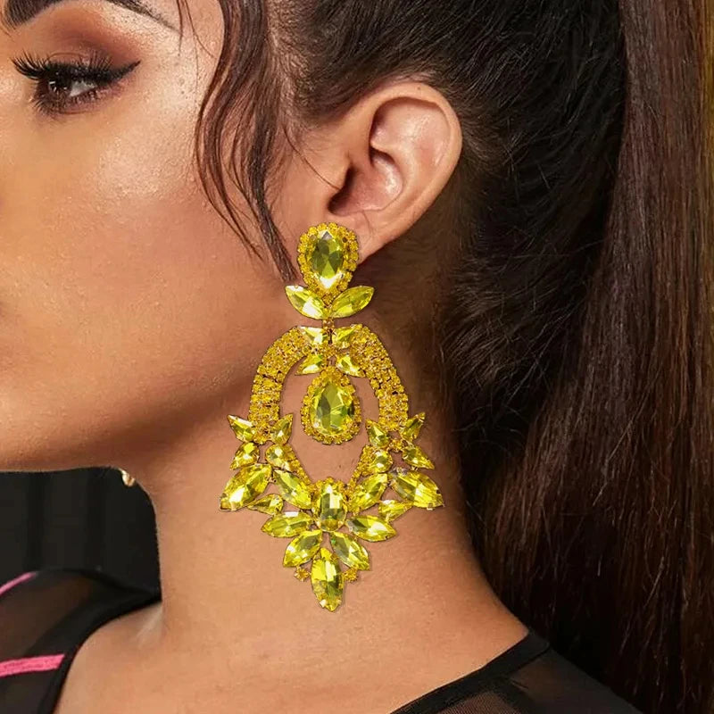 Yellow Crystal Drop Earrings Luxury Jewellery Dangle Earring