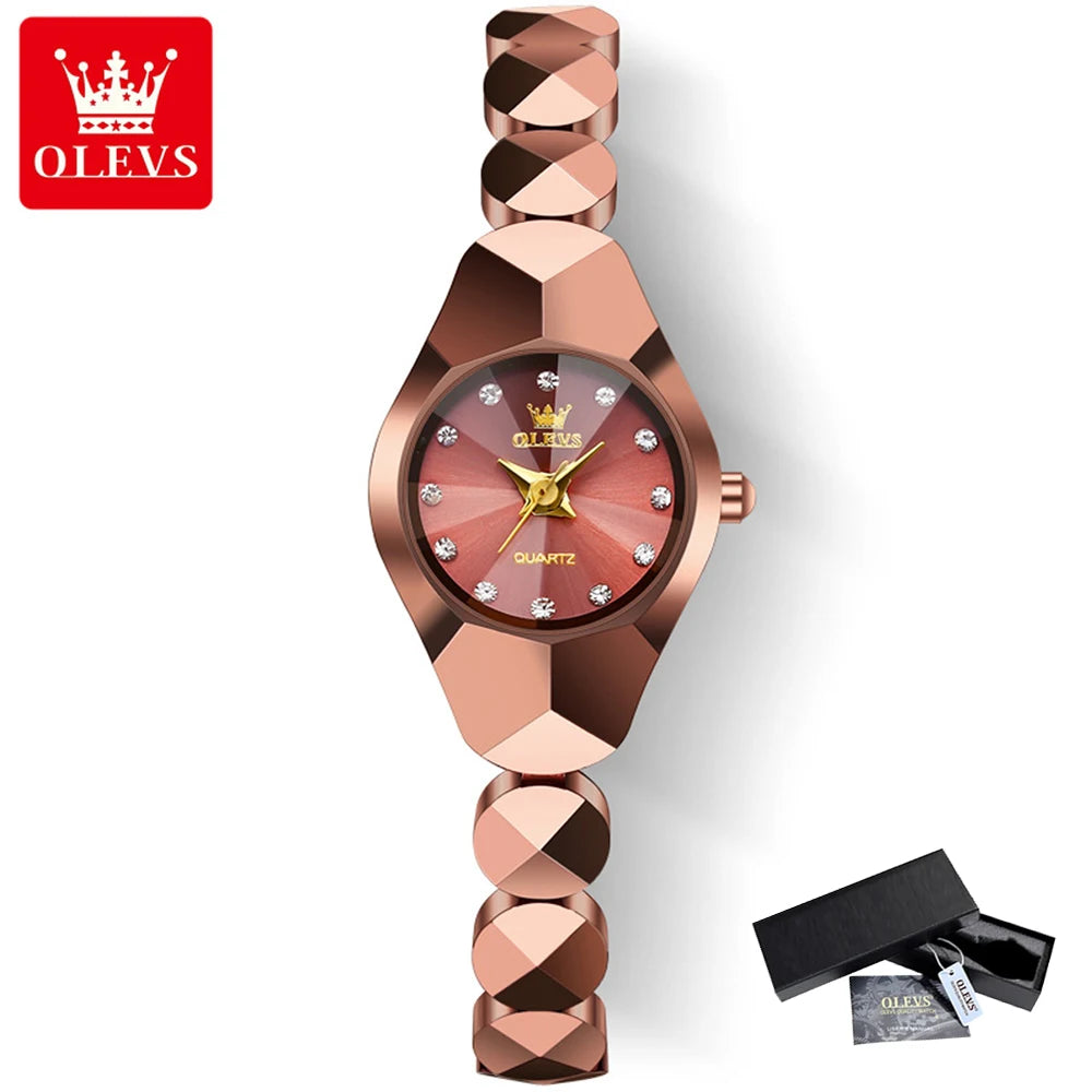 OLEVS Original Quartz Watch for Women Luxury Rhombus Mirror Diamond Tungsten Steel Waterproof Elegant Women's Wristwatches Reloj - Hiron Store
