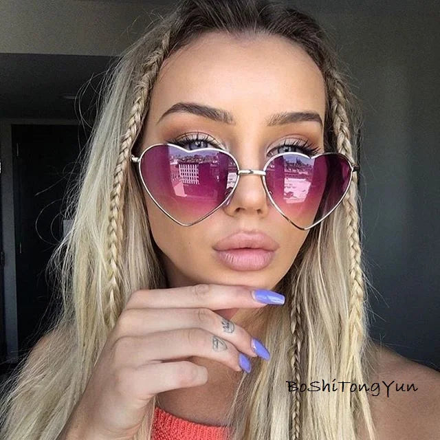 Ladies Heart Shaped Sunglasses Metal Women Designer Fashion Rimless LOVE Lenses Sun Glasses