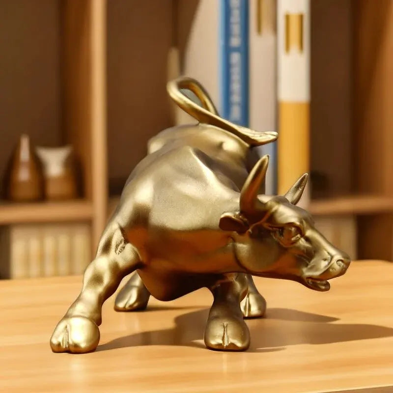 Wall Street Bull Market Resin Ornaments Feng Shui Fortune Statue Wealth Figurines Decor