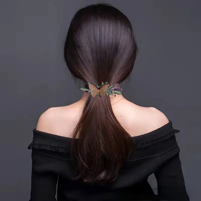 Elegant Embroidery Butterfly Hairpin Hair Accessories for Women Retro Luxury Back Head Spoon Spring Clip Headwear Jewelry Tiara - Hiron Store