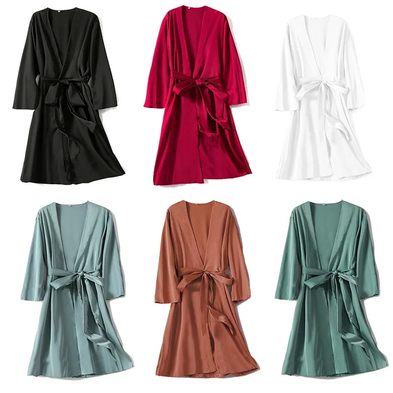 Bathrobe Gown Female Robe Set Satin Sleepwear Casual Nightgown