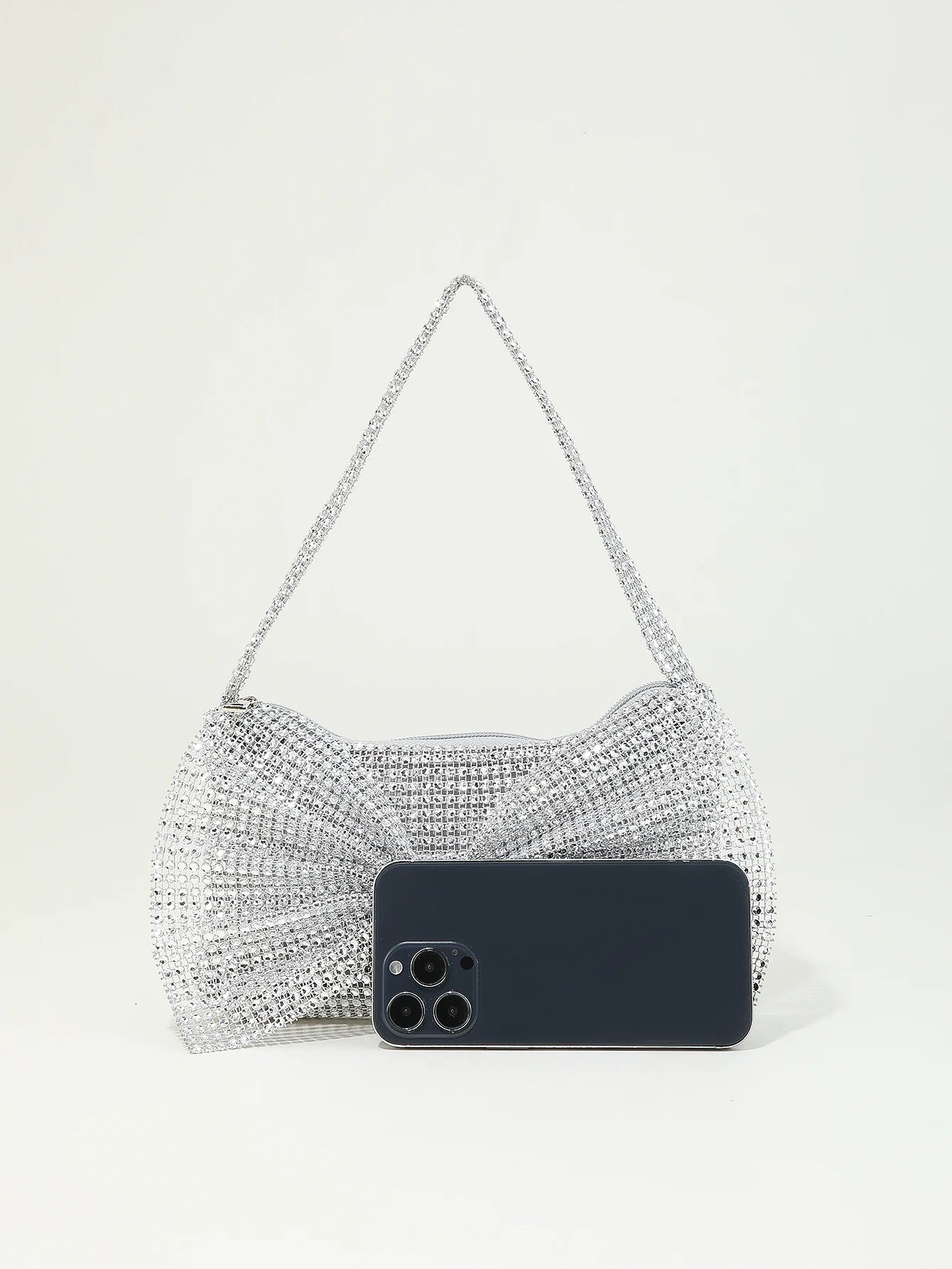 Shiny rhinestone portable zippered bow evening bag