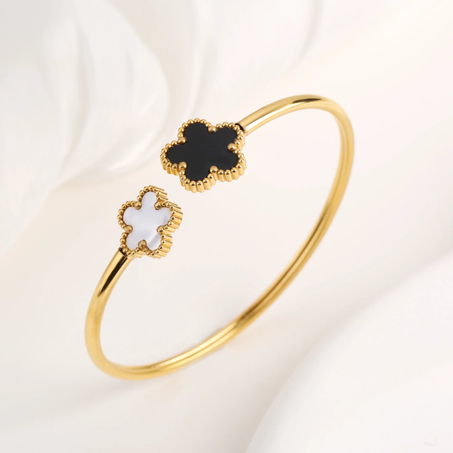 15 Colors High Quality Stainless Steel Gold-Plated Five Leaf Flower Open Bangle