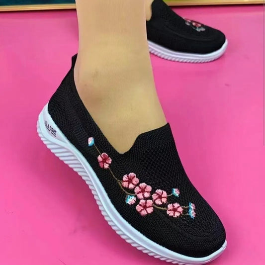 Women Sneakers Mesh Breathable Floral Comfort Mother Shoes Soft Solid Color Fashion Female Footwear Lightweight Zapatos De Mujer - Hiron Store