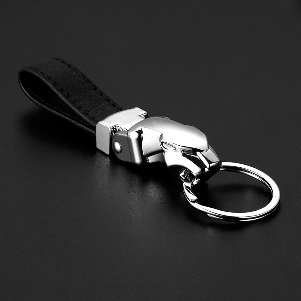 Car Luxury Leopard Head Genuine Leather Key Chain Key Rings Holder Metal Keychains