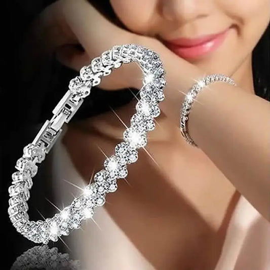 Water Drill Heart Encrusted Roman Bracelet Crystal Zircon Wedding Bracelet