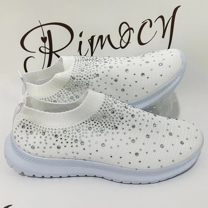 Rimocy Crystal Breathable Mesh Sneaker Shoes for Women Comfortable Soft Bottom Flats Plus Size 43 Non Slip Casual Shoes Woman - Hiron Store