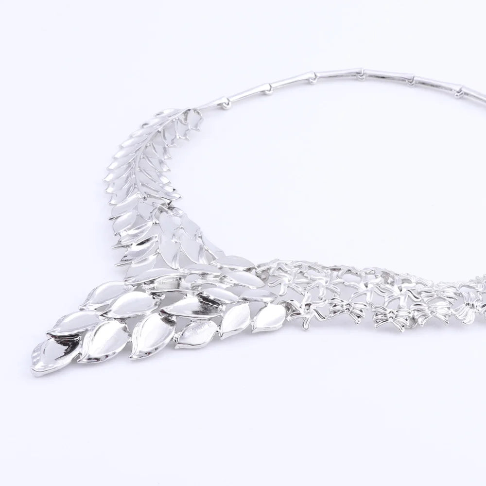 Bridal Jewelry Sets Silver Color Leaves Shaped Necklace Sets