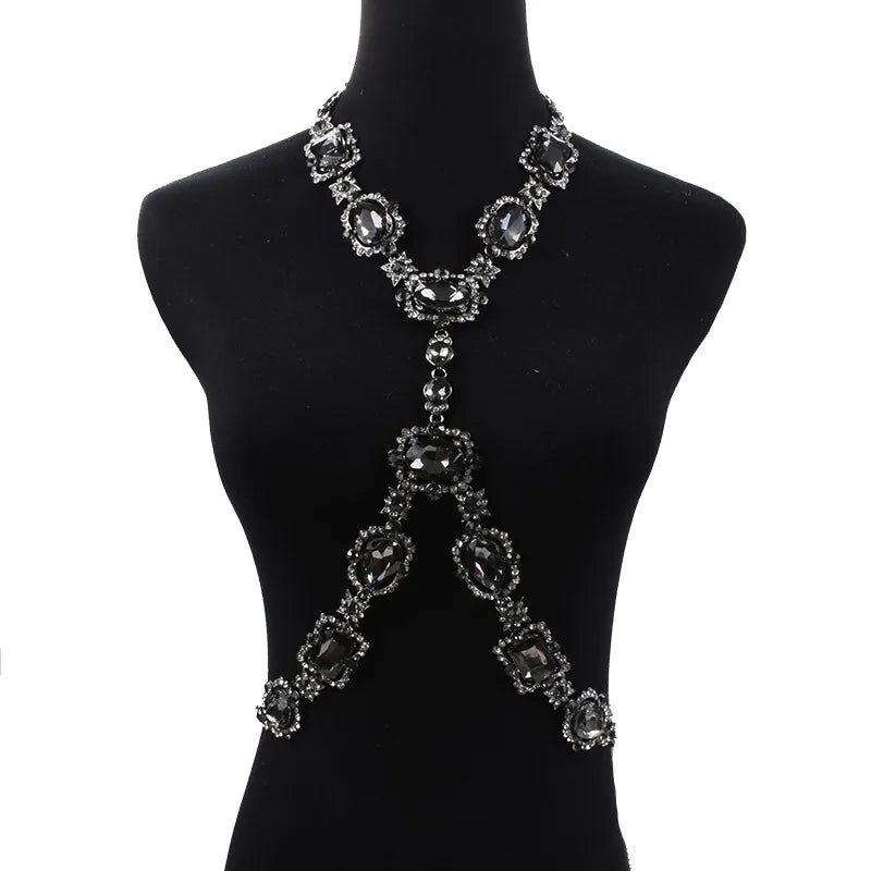 Luxury Sexy Bodychain Jewelry Accessory Ruby Red Crystal Rhinestone Bra Harness Corset Necklace Waist Body Chain for Women Men - Hiron Store