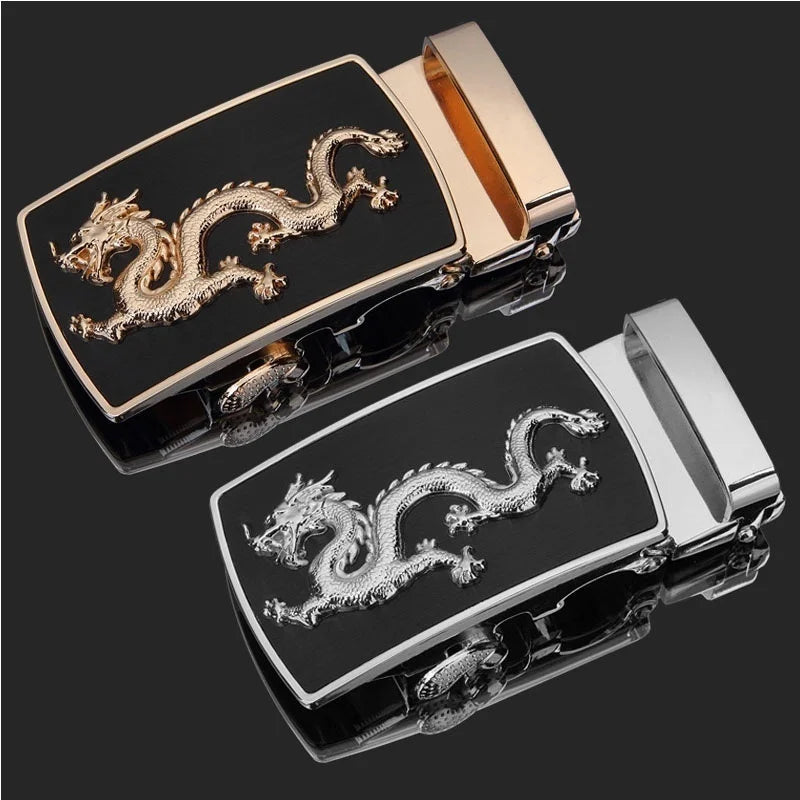 Men Automatic Buckle Dragon Leather Belts for Men Luxury Black Strap Waistband