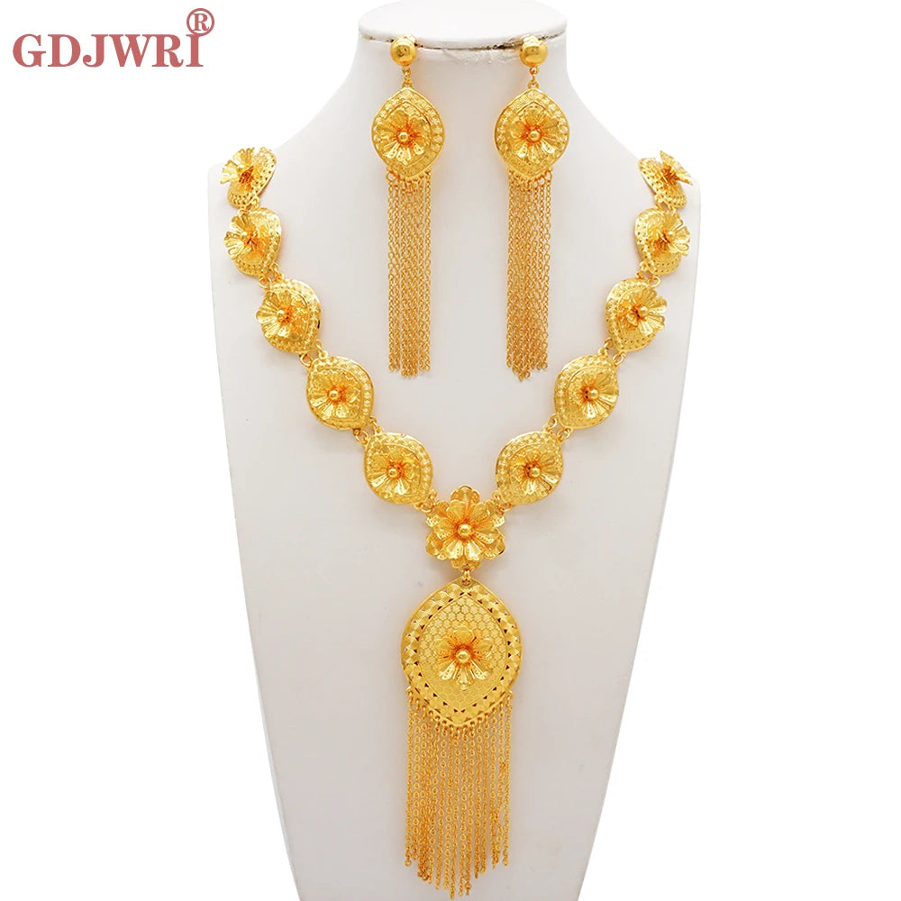 Ethiopia Africa Gold Color Latest Jewelry Set Exquisite Women Wearing Earrings Set