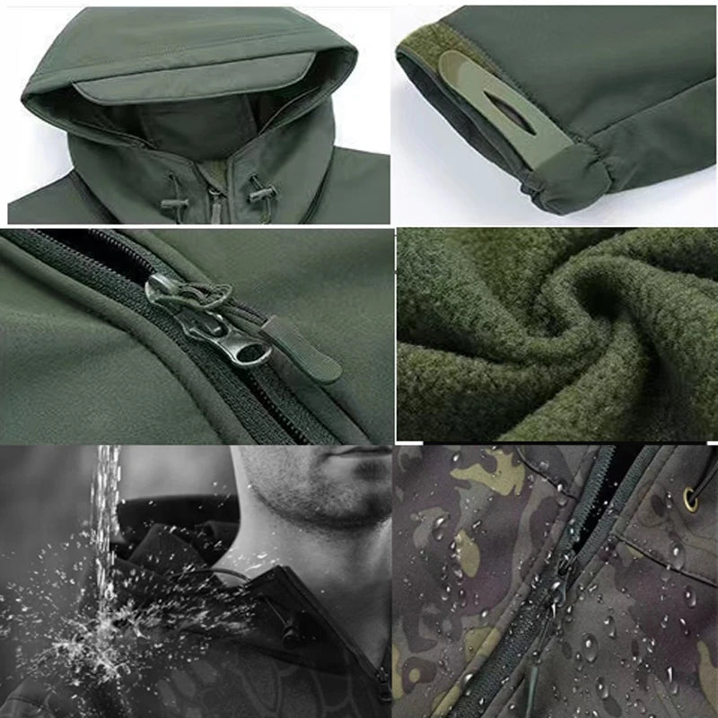 Men's Winter Autumn Warm Fleece Cargo Jackets Softshell Hooded Windproof Coat Outdoor Hiking & Camping M-5XL