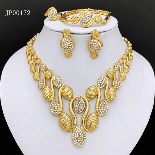 Luxury Dubai Gold Color Jewelry Set For Women Necklace Earrings Bracelet And Ring 4pcs Full Jewelry Set Spiked Shape Design - Hiron Store