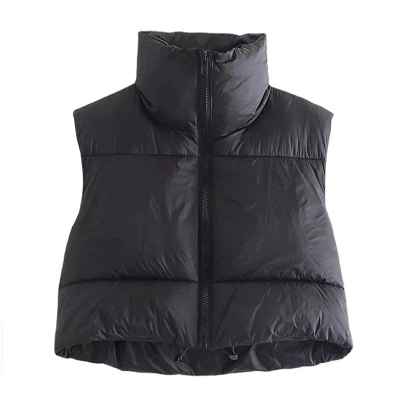 Autumn And Winter Women's Short Cotton Down  Stand-up Collar Warm Vest Outdoor Travel Jacket Tops