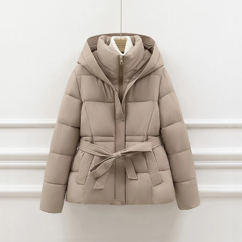 Women's Short Padded  Winter Jacket, Winter Cotton Puffer Coat, with Hood Drawstring Slimming Trendy, Commute Style Long