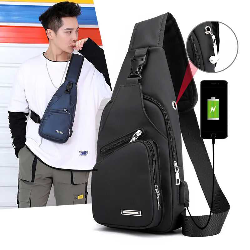 Men Anti Theft Chest Bag Shoulder Bags Short Trip Messengers Bags Men's Leather Sling Pack USB Charging Crossbody Package School - Hiron Store