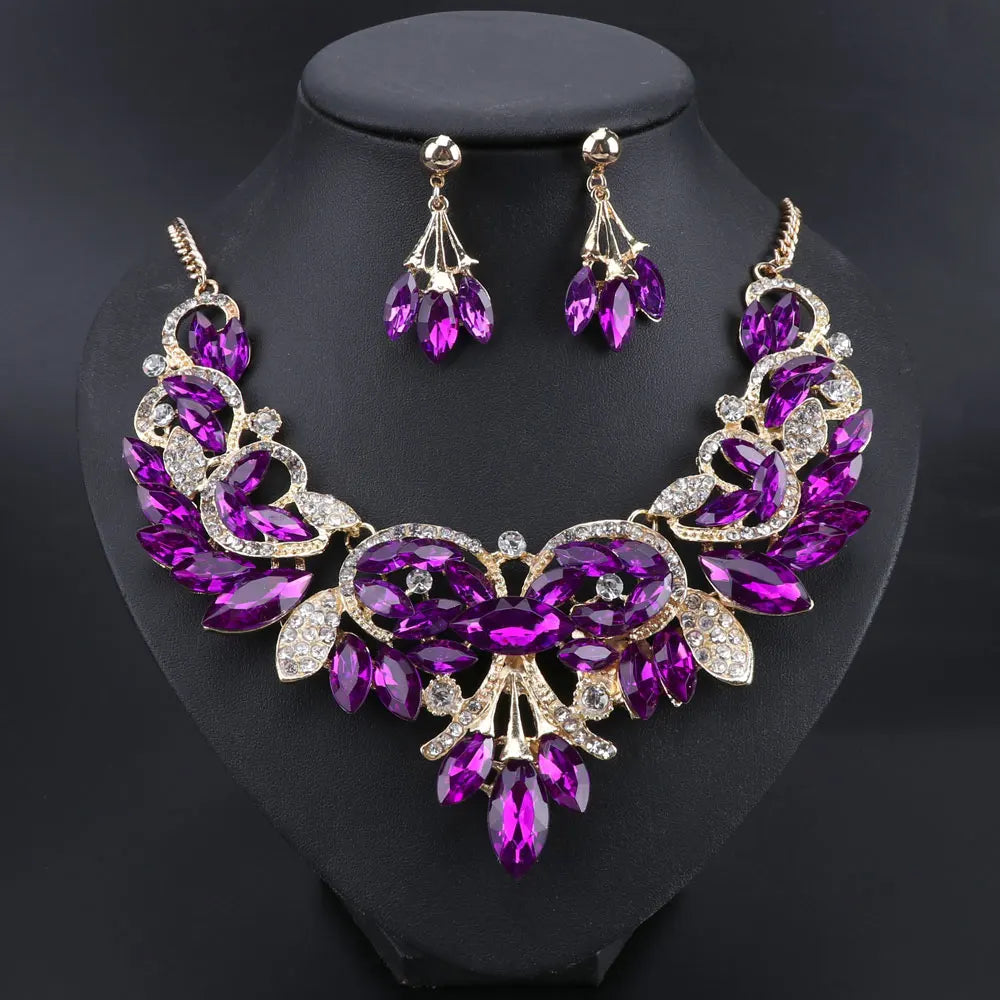 Crystal Bridal Jewelry Sets Costume Accessories Wedding Necklace Earrings Set