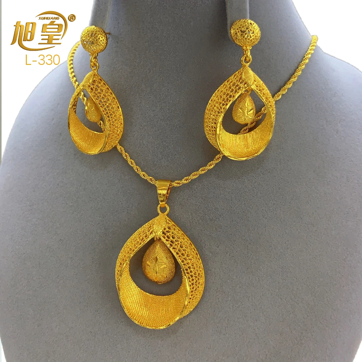 Dubai 24K Gold Plated Necklace Earrings Jewelry Set